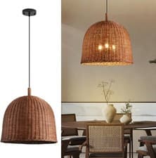 Image of 3-Light Dark Curry Rattan Pendant Light,17.7" Rustic Hanging Light
