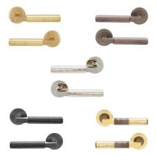 Image of Door Handle Modern Lever on Rose Set Hammered reversible universal Latch