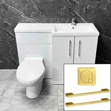 Image of Arno 1100mm L Shape Vanity Sink Toilet Suite with Brass Handles Right Hand