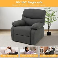 Image of Panana Manual Recliner Armchair, Fabric Grey Upholstered Reclining Sofa Chair
