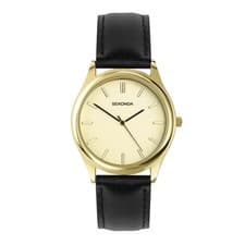 Image of Sekonda Classic Men's 38mm Evans Watch with Black Leather Strap & Champagne Dial