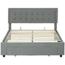 Image of HOMCOM King Size Bed Frame Headboard Storage Grey Modern UK