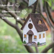 Image of Hanging Cottage Birdhouse Waterproof Outdoor Fairy Garden Decor Hand Painted