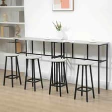 Image of 6 Piece Industrial Bar Table Set 2 Kitchen Breakfast Table 4 Stools Grey Compact