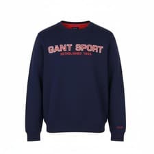 Image of GANT Mens Crew Neck Sweatshirt Size M Blue Long Sleeve Logo Cotton Blend