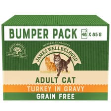 Image of 48 x 85g James Wellbeloved Adult Wet Cat Food Grain Free Pouches Turkey in Gravy
