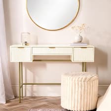 Image of Vanity Dressing Table 3 Drawer Ribbed Storage Makeup Desk Metal Frame Taupe