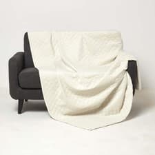 Image of Cream Velvet Throw 150x200cm Quilted Blanket with Diamond Pattern for Bed/Sofa