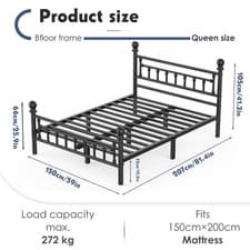 Image of Heavy Duty Bed Frames with Headboard and Footboard, 3/4.6/5FT Metal Platform UK