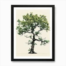 Image of Oak Tree Pixel Illustration 1 Art P Framed Wall Art Poster Canvas Print Picture