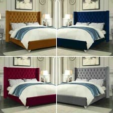 Image of LUXURY Extra Wing Chesterfield DESIGN Plush Velvet FABRIC Upholstered Bed Frame