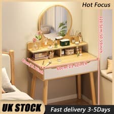 Image of 60cm Wooden Dressing Table W/ Mirror & Drawers Makeup Storage Vanity Furniture