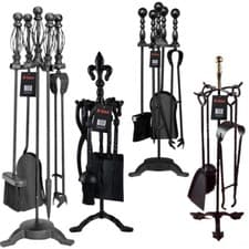 Image of Fire Companion Set Fireside Fireplace Log Burner Tools Poker Brush Tong Stand