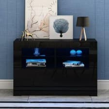 Image of Modern TV Unit 100cm TV Cabinet Stand Matt Body & High Gloss Front LED Lights UK