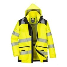Image of PORTWEST PW3 Hi Vis Waterproof 5-in-1 Jacket Padded Breathable Hooded Coat PW367