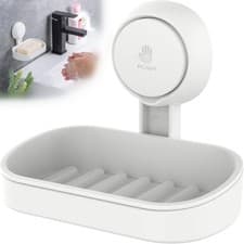 Image of NEW Strong Suction Soap Dish Holder Bathroom Shower Bath Net Drain Case Tray Box
