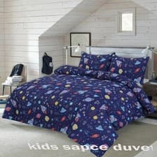 Image of Polycotton Kids Space Duvet Cover Set Bedding w/ Pillowcases Fun Galaxy Print