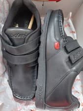 Image of Kickers Boys Shoes Black Kids School Easy Fasten Leather Cushioned Fragma SIZE