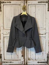 Image of ZARA Grey Ruched Blazer Jacket Sz M 38 New NWOT Wool Blend Hourglass Peplum Grey