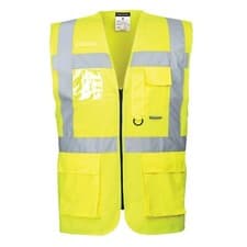 Image of Portwest S476 Berlin Hi-Vis Executive Vest Zip Safety Waistcoat Pockets - Yellow