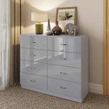Image of Large 8 Drawer Chest Of Drawers Grey Gloss Fronts Matt Frame Bedroom Storage