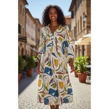 Image of Rachel Zoe Abstract Print Midi Dress Shirt Dress Womens Casual