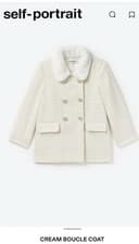 Image of Self-Portrait tweed double-breasted coat withafaux-fur collar ivory white RRP250