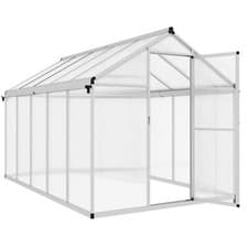 Image of 10x6ft Aluminium Greenhouse with Door Window Galvanised Base PC Panel
