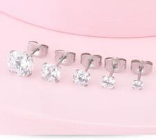 Image of Real 18K White Gold Filled Hypoallergenic 7 mm Cubic Zirconia CZ Stud Earrings