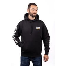 Image of Caterpillar Trademark Banner Cotton Men's Black Hooded Sweatshirt