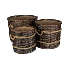 Image of Round Hessian Lined Heritage Rope Lined Log Basket