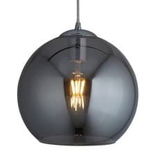 Image of Chrome Finish Bright Ceiling Fitting Pendant Light with Round Smoked Glass Shade