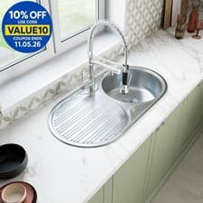 Image of Stainless Steel Single Bowl Kitchen Sink Round Left Hand Modern Drainer Wastes