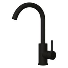 Image of Black Kitchen Sink Tap Mono Bloc Double Lever High Swan Swivel Neck Mixer Taps