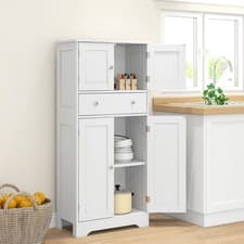 Image of Freestanding Kitchen Storage Cabinet with 4 Doors Drawer and Shelves White