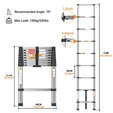 Image of 2.6M-3.8M Heavy Duty Multi-Purpose Stainless Steel Telescopic Ladder No-slip