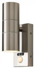 Image of Outdoor Light Silver Leto Double Spot IP65 Stainless Steel PIR Motion Sensor