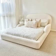 Image of Boucle Upholstered Kids Bed Frame–Teddy Fabric /Optional Mattress/DOUBLE/KING