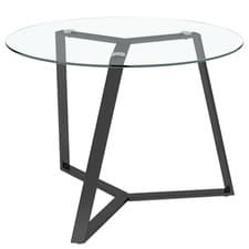 Image of 100cm Clear Tempered Glass Dining Table Black Metal Legs Dining Room Kitchen