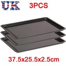 Image of 3Pcs Baking Tray Non Stick Oven Tray Baking Oven Roasting Trays 37.5x25.5x2.5cm