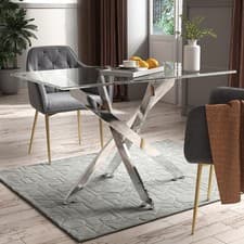 Image of 120*70cm Tempered Glass Dining Table Rectangle Furniture with Cross Chrome Legs
