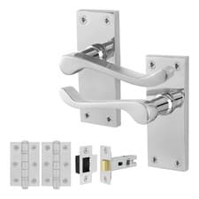 Image of Chrome Victorian Scroll Door Handles Internal, Bathroom, Latch, Lock Lever Sets