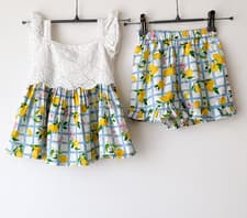 Image of Monsoon Girls 12–18 Months Lemon Print Summer Broderie Outfit Set Blue.