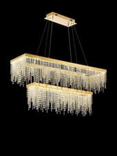 Image of Diyas Lighting Large Two Tier Pendant Ceiling Light French Gold + Crystal Drops