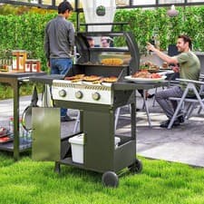 Image of 3 Burner Gas BBQ Trolley with See-through Lid, Propane Gas Barbecue, Black