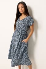 Image of M&Co Petite Women's Floral V-Neck Midi Dress
