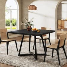 Image of Square Dining Table for 4, Industrial Kitchen Table w/ Metal Base 80 x 80 x 75cm