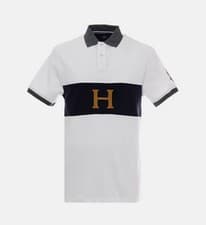 Image of Hackett Heritage Crest Panel Polo Shirt White with Navy Center Panel
