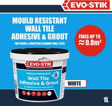 Image of EVO-STIK Wall Tile Adhesive Grout White 1L Waterproof Mould Resistant