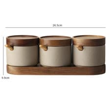 Image of Ceramic Spice Jar Bamboo Lid Spoon Kitchen Storage Seasoning Container